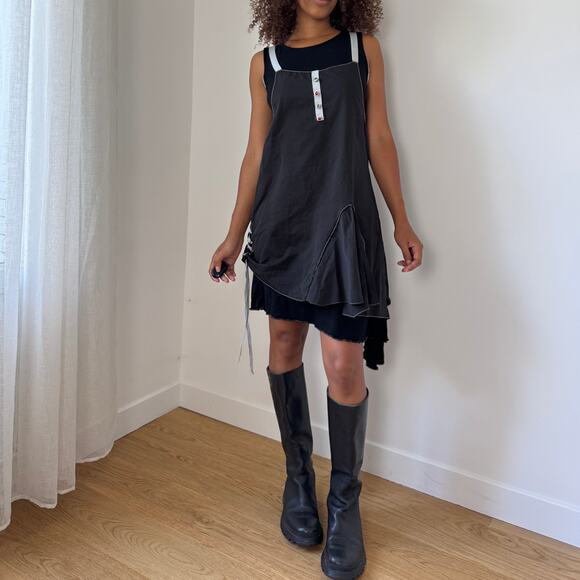 Vintage French Apron-Layer Lace-Up Dress (M) - Picture 5 of 7